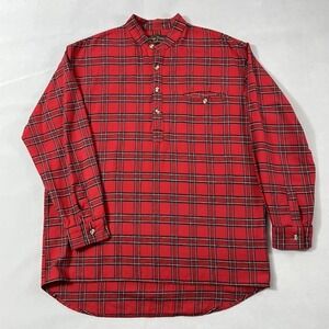 Vintage‎ Lee Valley Shirt Mens XL Red Plaid Flannel Band Collar Ireland Grandpa